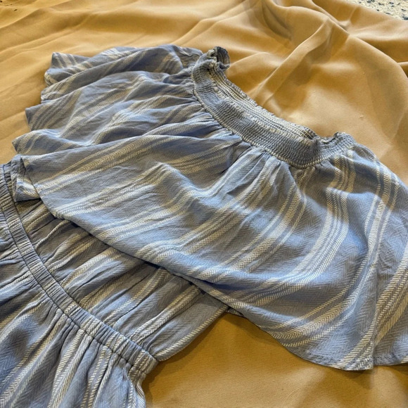 Show Me Your Mumu Casita Mini Dress Side Walk Stripe Medium Blue White - Picture 5 of 9